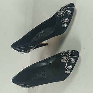 J.Renee Black Embellished Pointed-Toe Heels